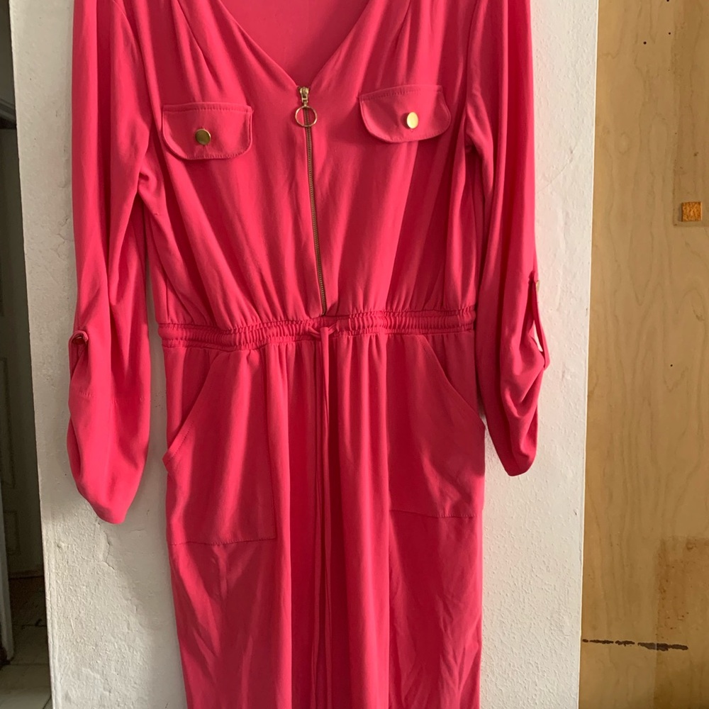 Emma & Michele Vibrant Pink Long Sleeve Dress